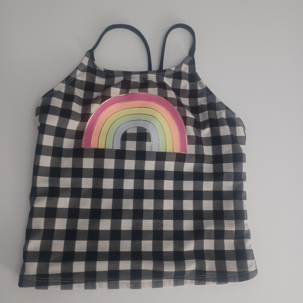 Cat & Jack Rainbow Checked Swimsuit Top Tankini Sz 7/8